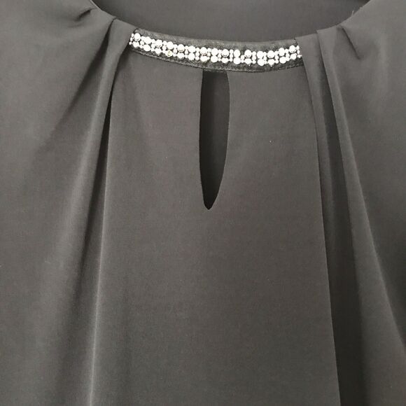 Liz Claiborne Dressy Top Women's Size M Black Keyhole Neck w/ Beads Long Sleeve - Picture 3 of 11